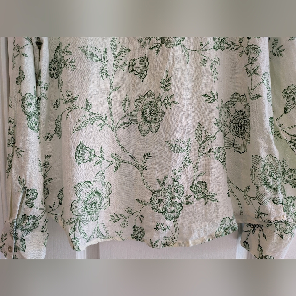 Joie Linen Green Floral White Women's Button Down Shirt Size L NWT Resort Beach - Picture 13 of 16